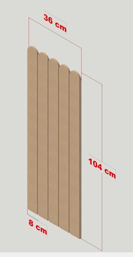 36 cm Genişlik x 105 cm ( ÜSTÜ OVAL ) Ham mdf Duvar paneli ( 10 mm kalınlık )