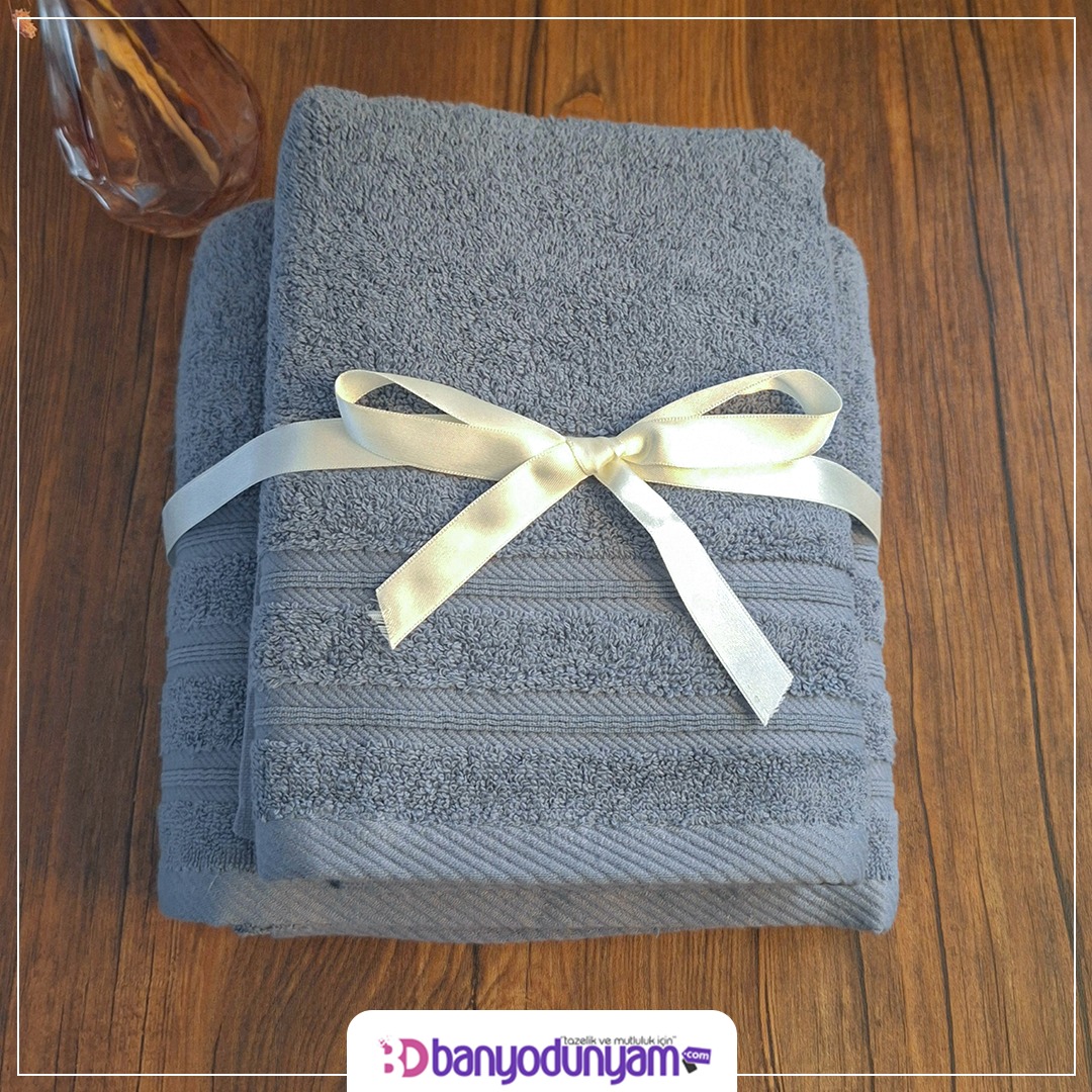 Gri Banyo Havlu Seti (70x140 cm banyo havlusu 50x90 cm baş havlusu)