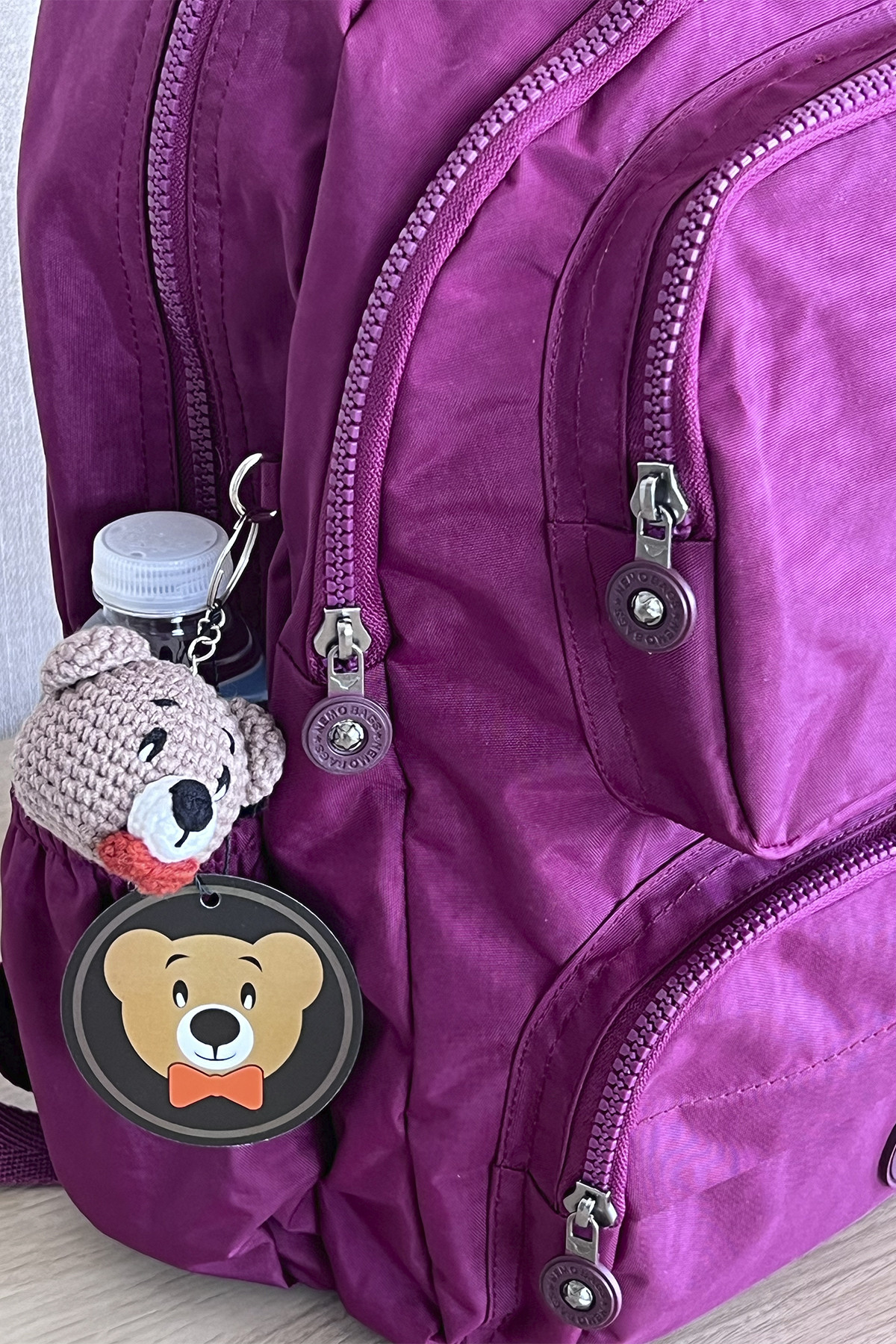 Nemo Bags KOYU BORDO Sırt, Okul, 14 İnç Laptop, Seyahat Çantası Amigurumi Ayıcık Anahtarlık Hediyeli