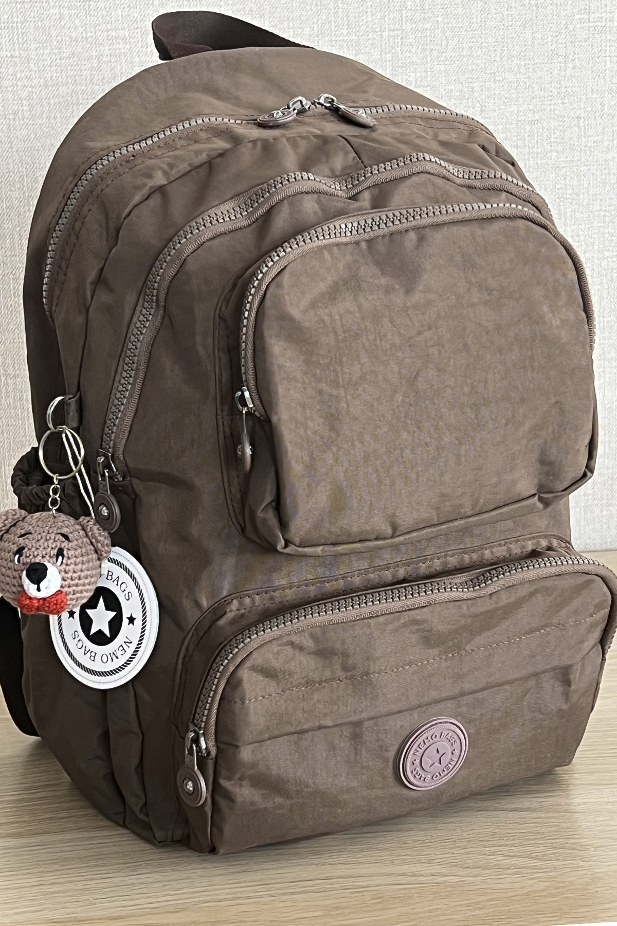 Nemo Bags Koyu Vizon Sırt, Okul, 14 İnç Laptop, Seyahat Çantası Amigurumi Ayıcık Anahtarlık Hediyeli