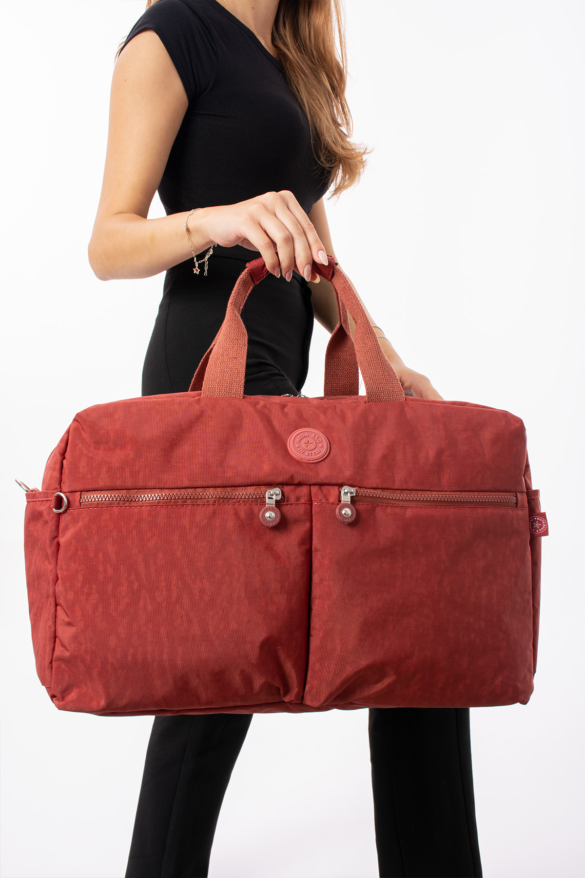 NEMO BAGS Kiremit Seyahat Çantası, Orta Boy, Valiz Askılı Bavul, Klinkır Su Geçirmez Kumaş Spor Çantası, 46x30cm