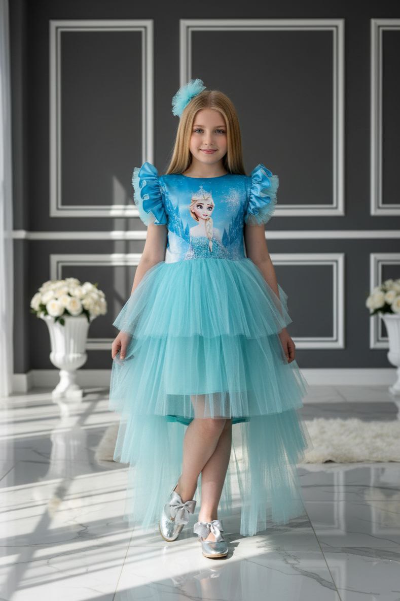 Elsa Turkuaz Katkat Kuyruklu Tarz Çocuk Abiye ABY745
