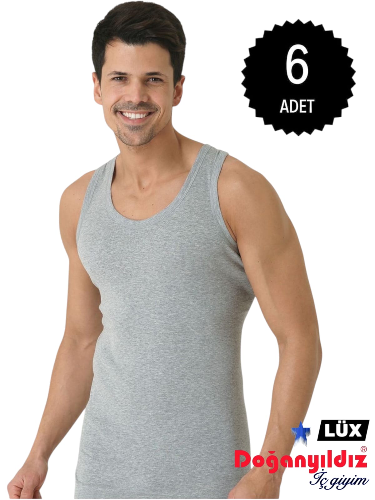 Doğan Yıldız 1310 Lüks Ribana (Likralı) Erkek Askılı Atlet Gri 6 lı Paket