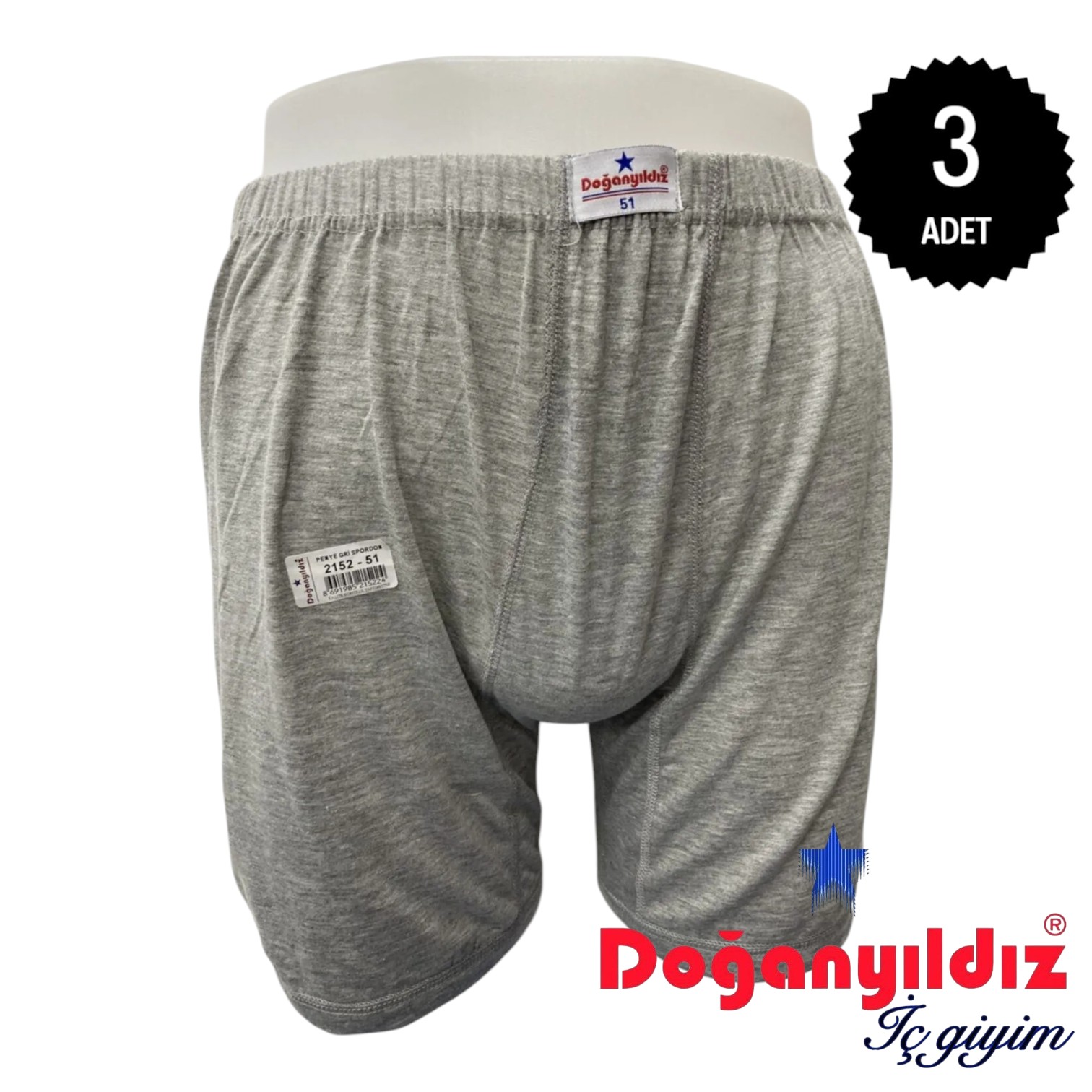 Doğan Yıldız 2152 Penye Erkek Paçalı Külot Gri 3 lü Paket