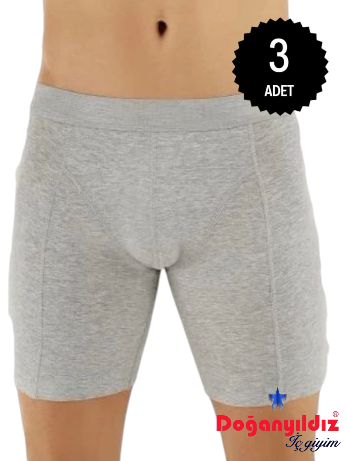Doğan Yıldız 2831 Likralı Vücudu Saran Uzun Boxer Gri 3 lü Paket