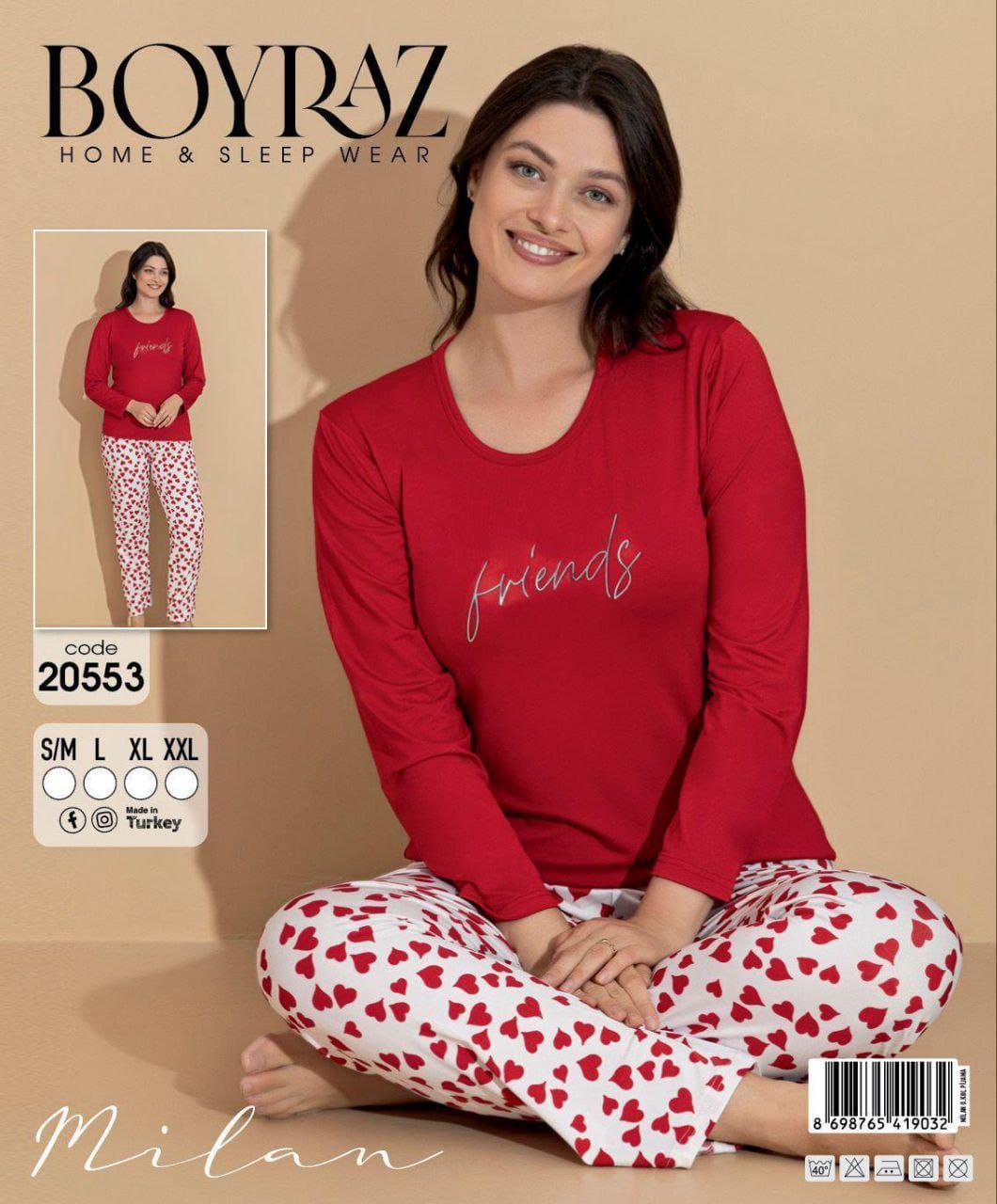 Boyraz 20553 Uzun Kol Milan Kumaş Pijama Takımı