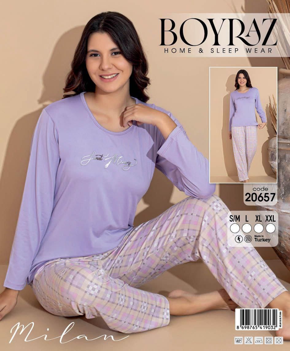Boyraz 20657 Uzun Kol Milan Kumaş Pijama Takımı