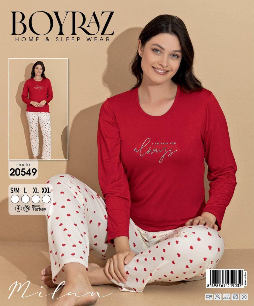 Boyraz 20549 Uzun Kol Milan Kumaş Pijama Takımı