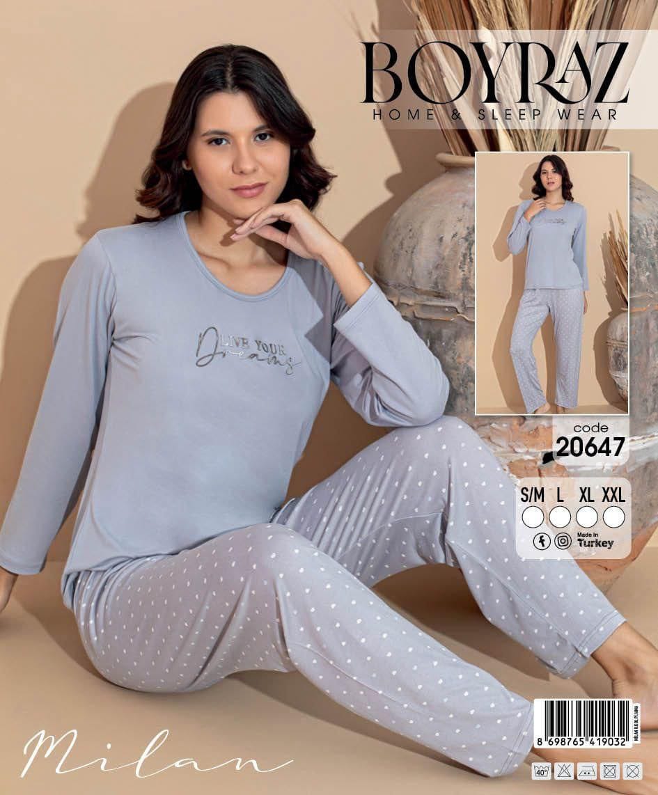 Boyraz 20647 Uzun Kol Milan Kumaş Pijama Takımı