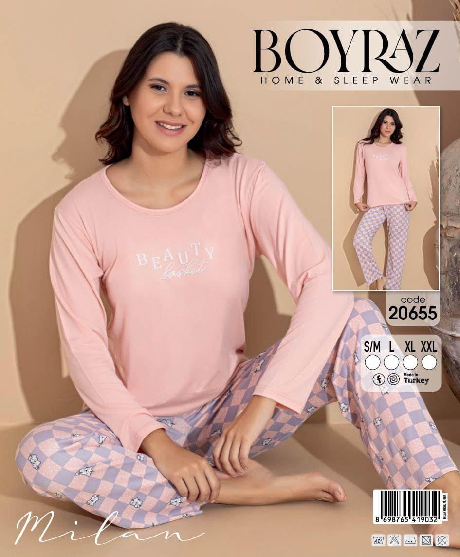Boyraz 20655 Uzun Kol Milan Kumaş Pijama Takımı
