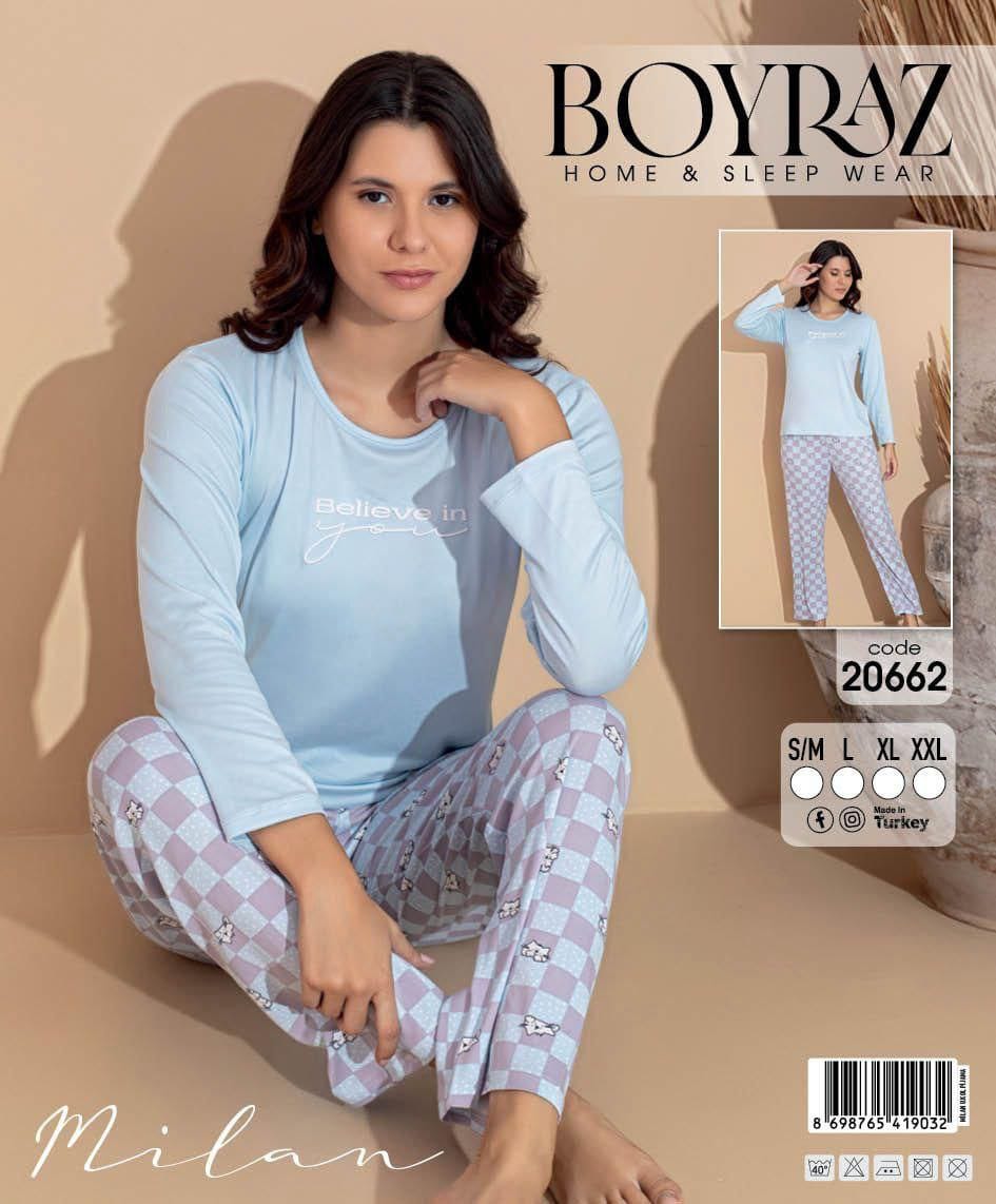 Boyraz 20662 Uzun Kol Milan Kumaş Pijama Takımı