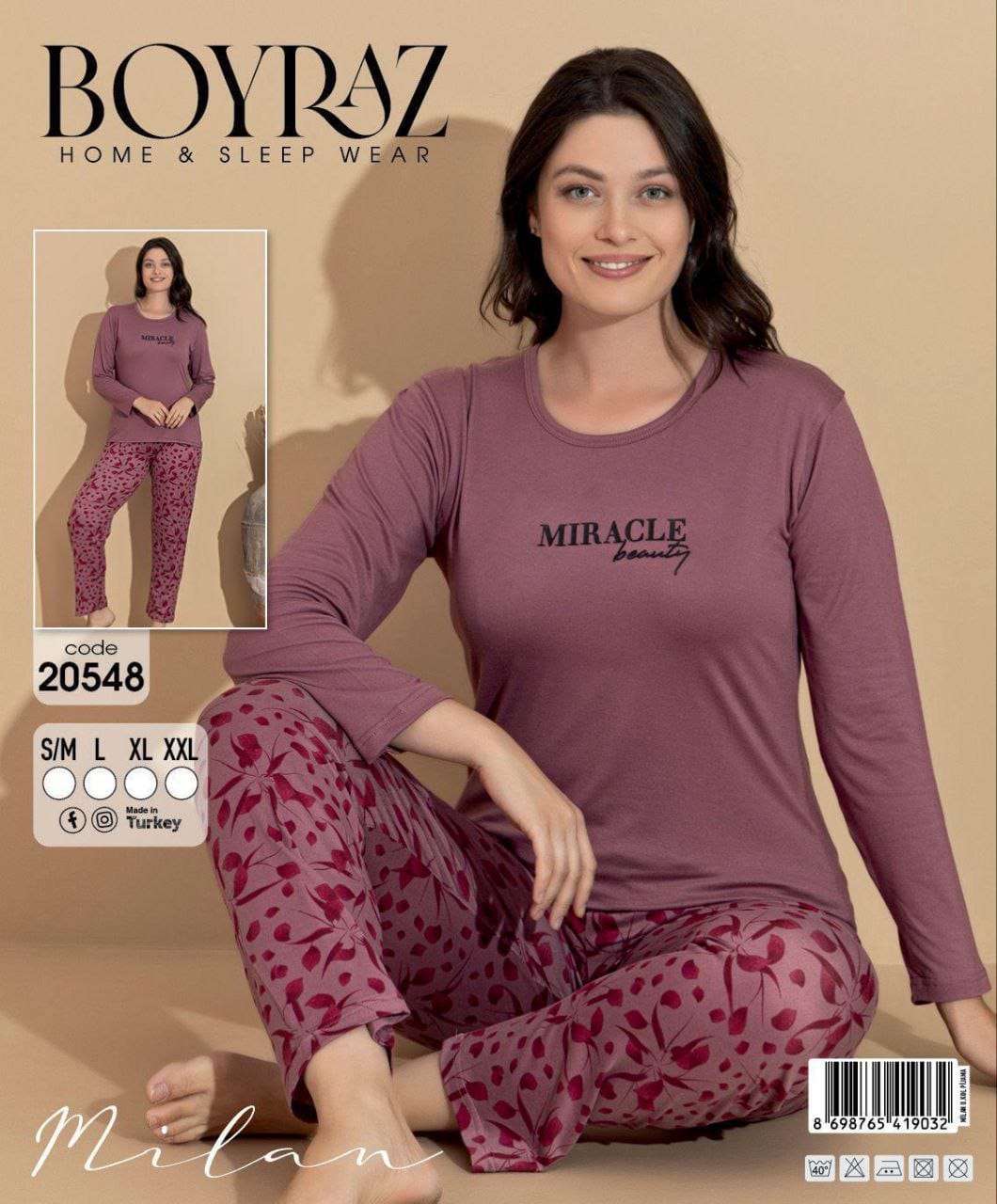 Boyraz 20548 Uzun Kol Milan Kumaş Pijama Takımı