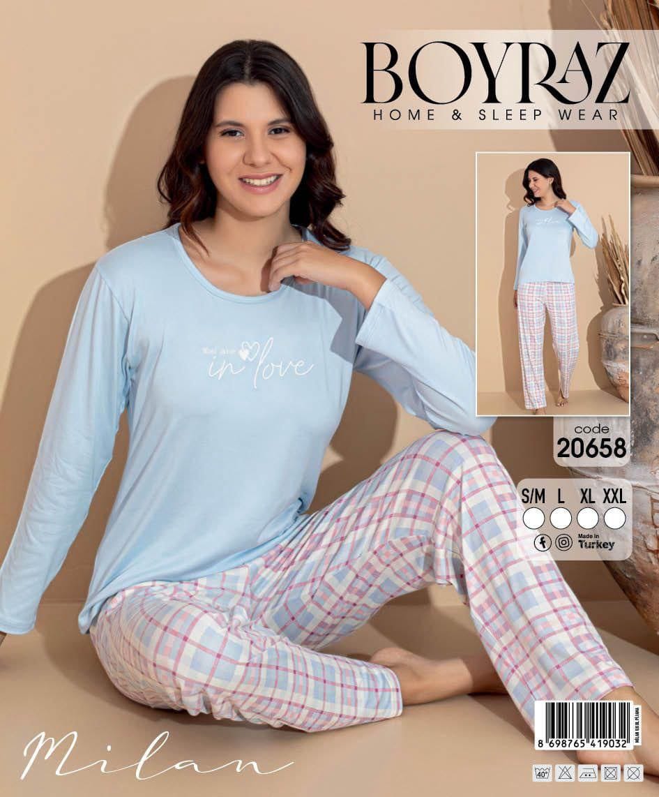 Boyraz 20658 Uzun Kol Milan Kumaş Pijama Takımı