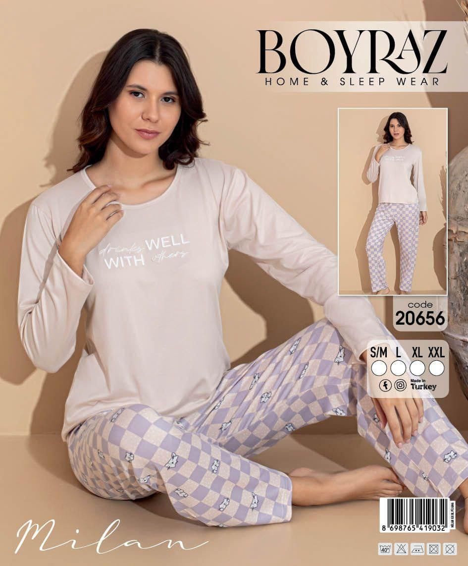 Boyraz 20656 Uzun Kol Milan Kumaş Pijama Takımı