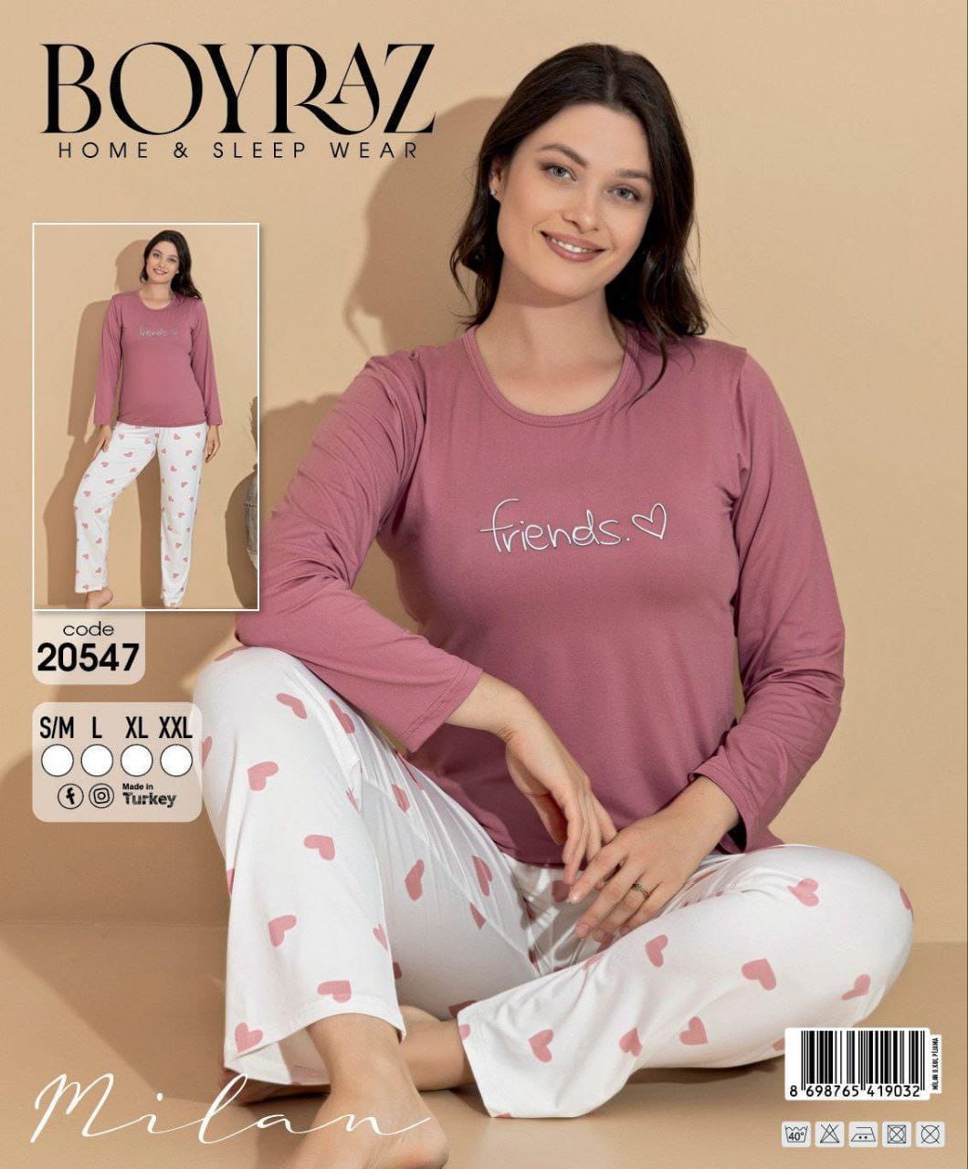 Boyraz 20547 Uzun Kol Milan Kumaş Pijama Takımı