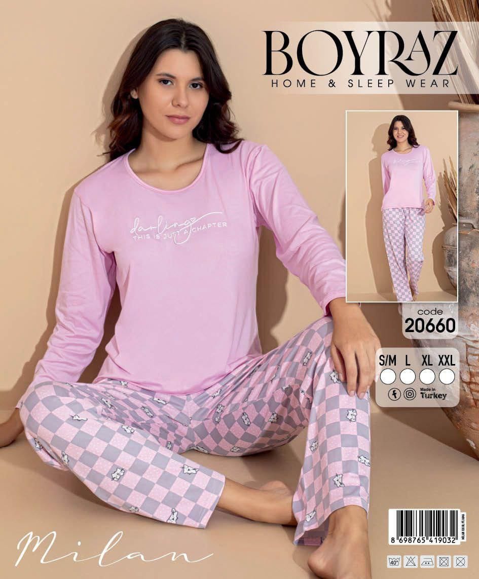 Boyraz 20660 Uzun Kol Milan Kumaş Pijama Takımı