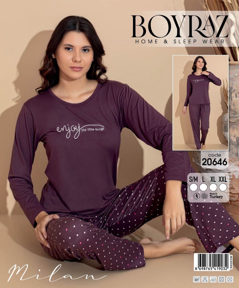 Boyraz 20646 Uzun Kol Milan Kumaş Pijama Takımı