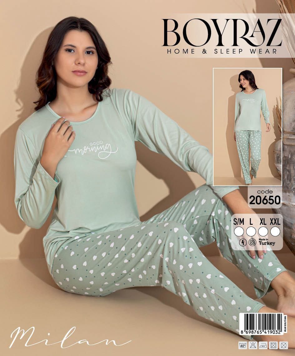 Boyraz 20650 Uzun Kol Milan Kumaş Pijama Takımı
