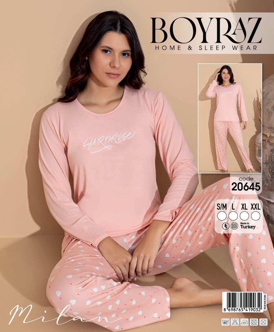 Boyraz 20645 Uzun Kol Milan Kumaş Pijama Takımı