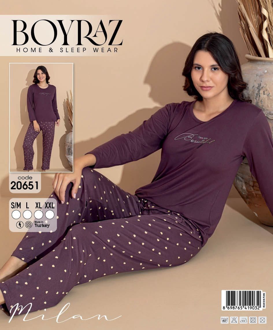 Boyraz 20651 Uzun Kol Milan Kumaş Pijama Takımı