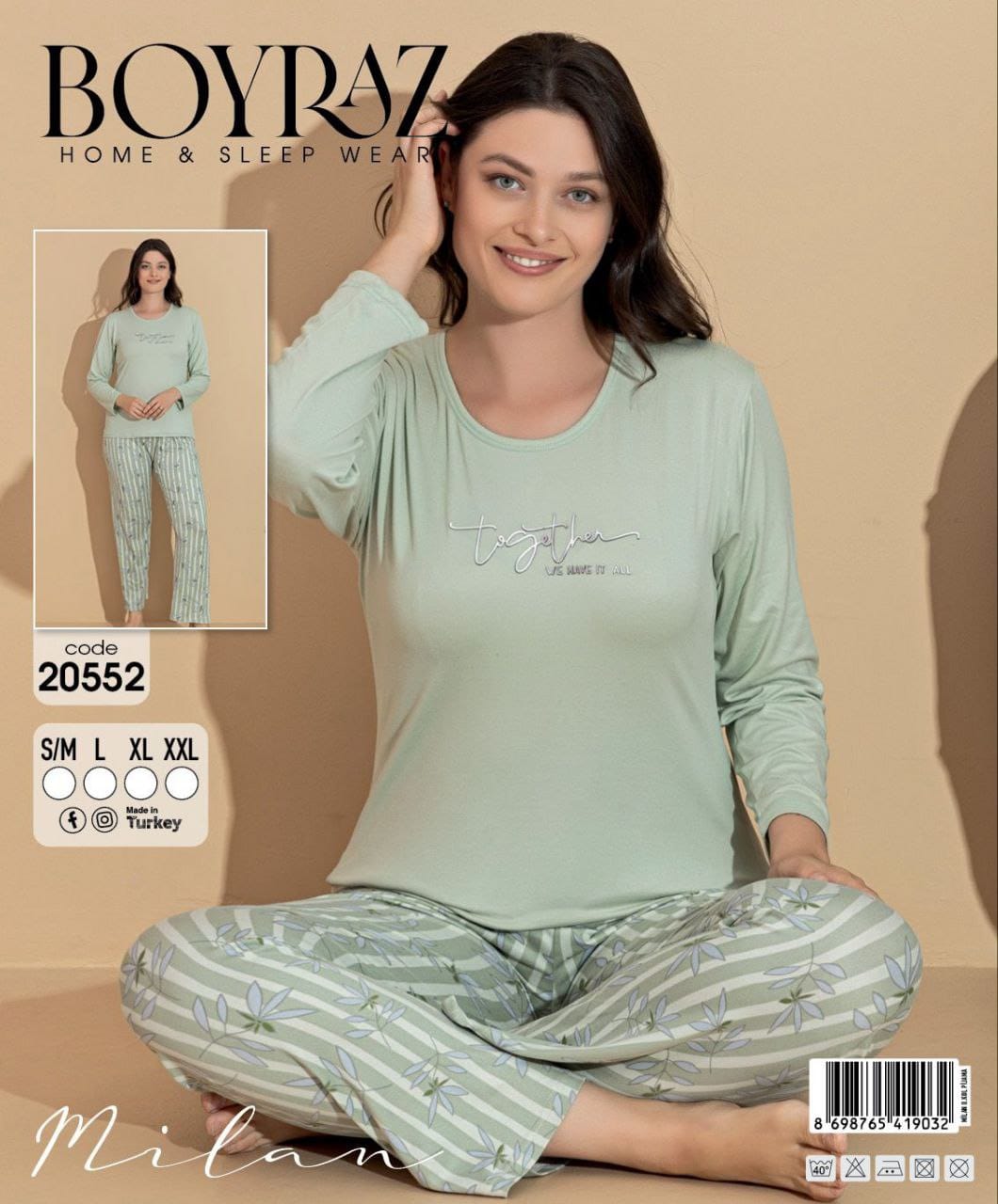 Boyraz 20552 Uzun Kol Milan Kumaş Pijama Takımı