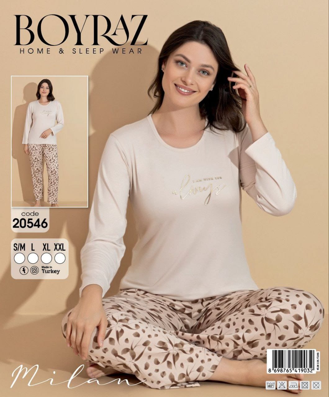 Boyraz 20546 Uzun Kol Milan Kumaş Pijama Takımı
