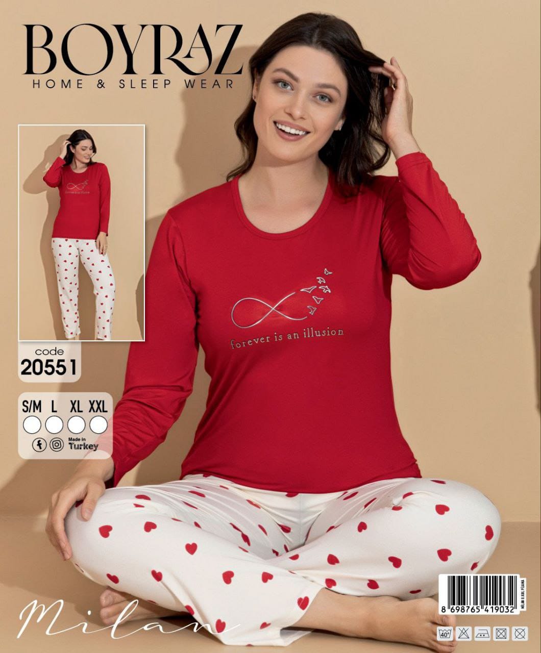 Boyraz 20551 Uzun Kol Milan Kumaş Pijama Takımı