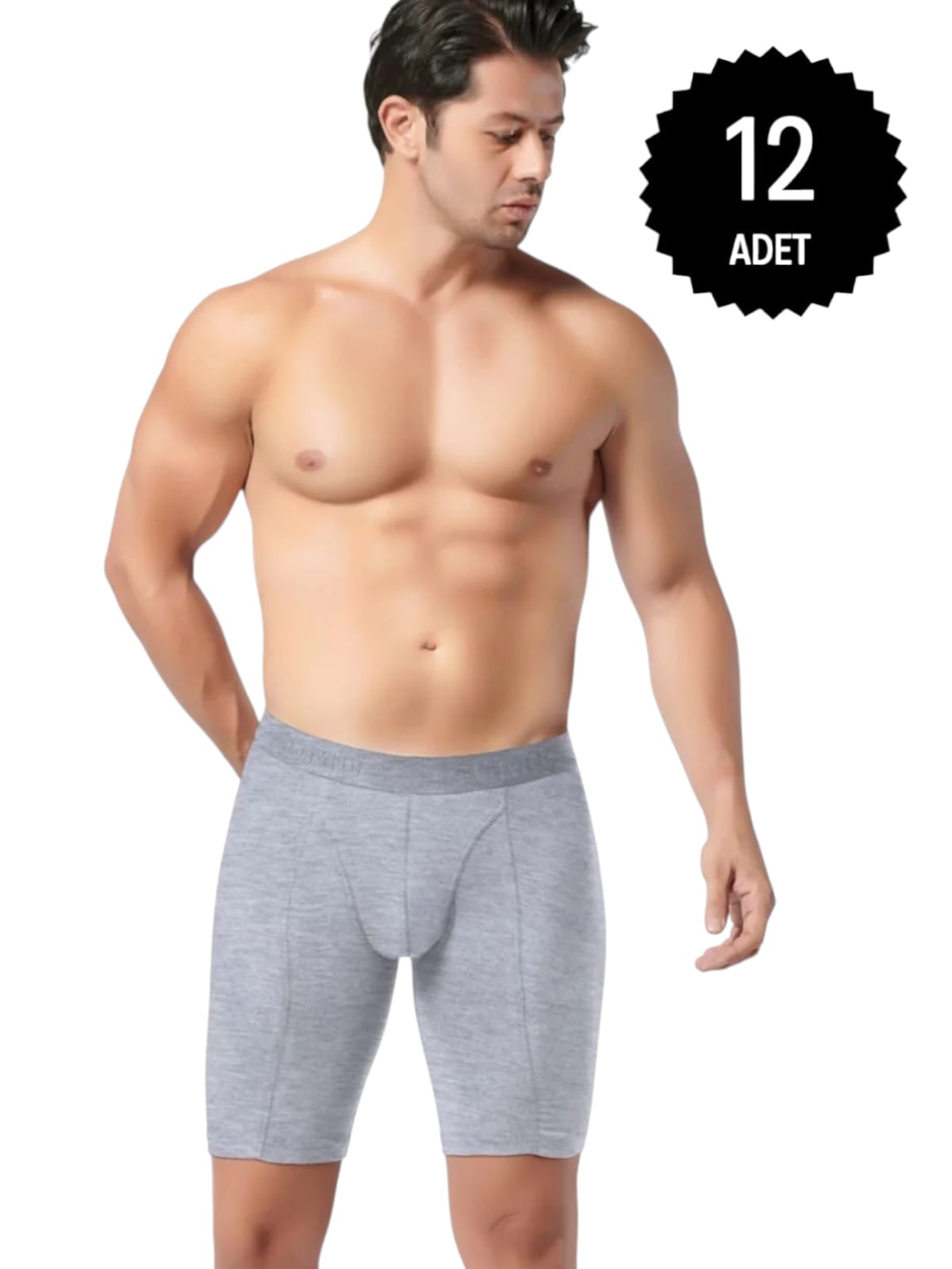 Gümüş İç Giyim 4074 Erkek Likralı Uzun Boxer Gri 12 Li Paket