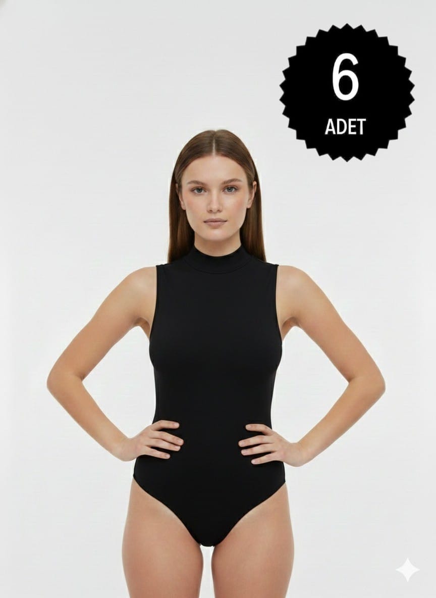 Sıla Sella 206 Viskon  Sıfır Kol Yarım Balıkçı Siyah Body 6'lı Paket