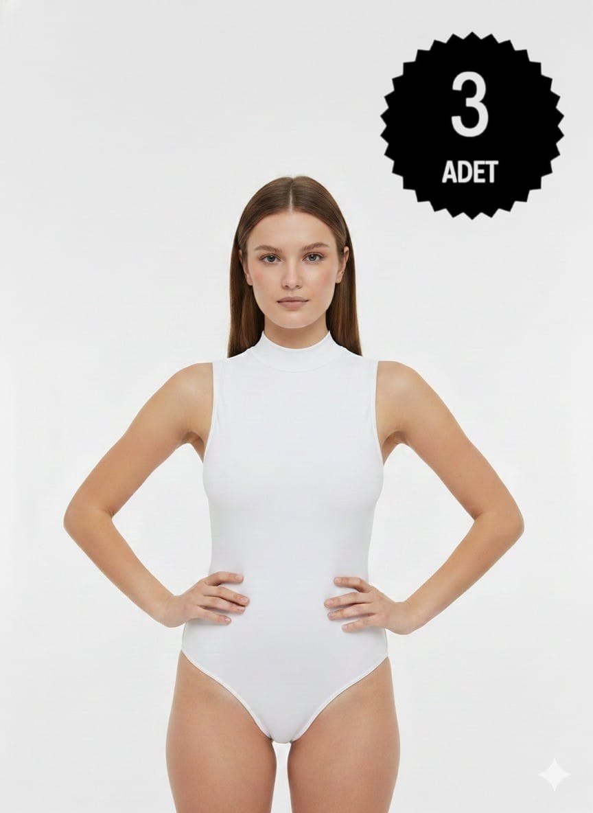 Sıla Sella 206 Viskon  Sıfır Kol Yarım Balıkçı Beyaz Body 3'lü Paket