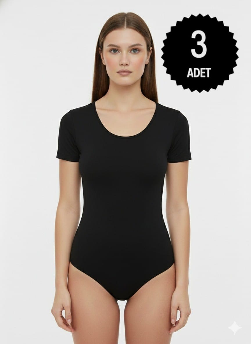 Sıla Sella 203 Viskon Yarım Kol Siyah Body 3'lü Paket