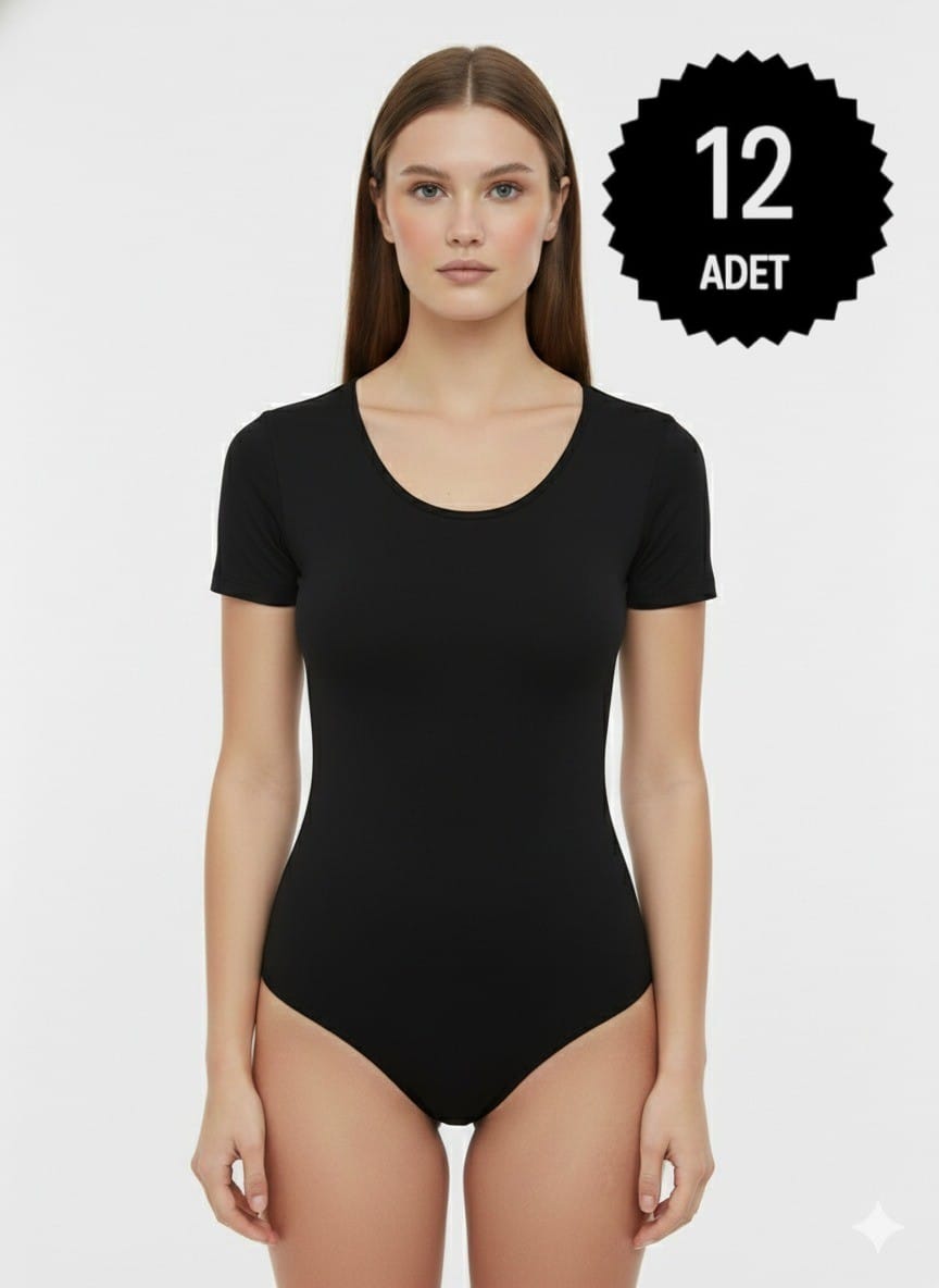 Sıla Sella 203 Viskon Yarım Kol Siyah Body 12'li Paket