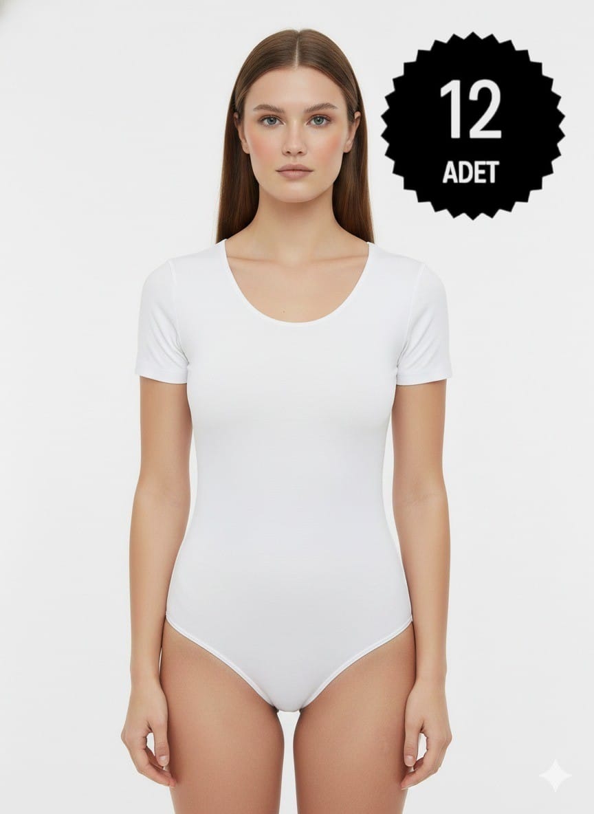 Sıla Sella 203 Viskon Yarım Kol Beyaz Body 12'li Paket