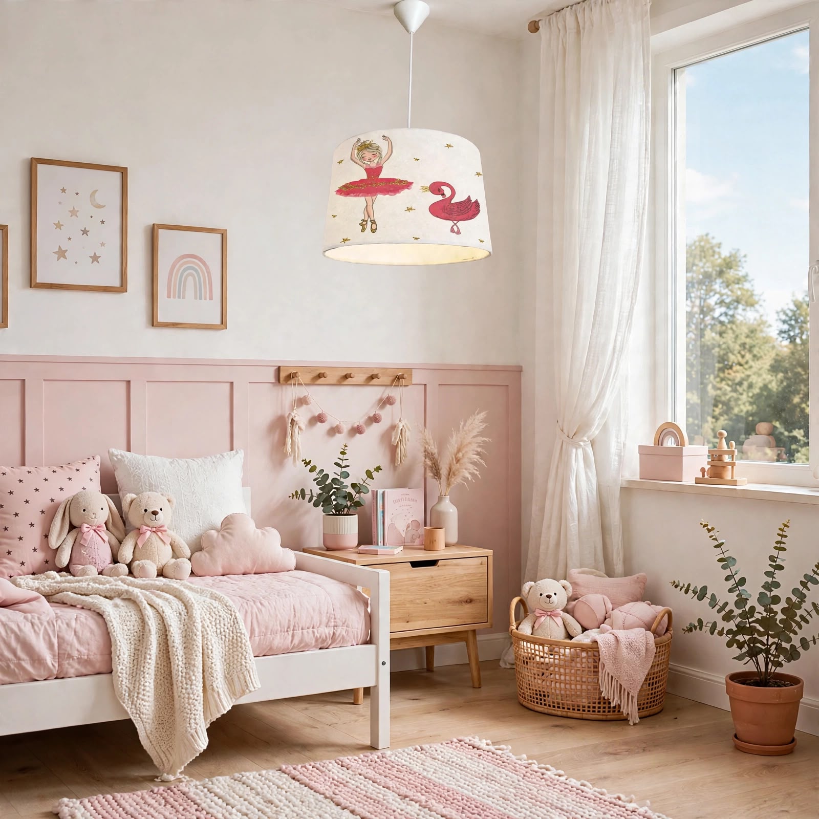 Minibabyroom Pembe Balerin Kız ve Kuğu Temalı Çocuk Odası Sarkıt Avize