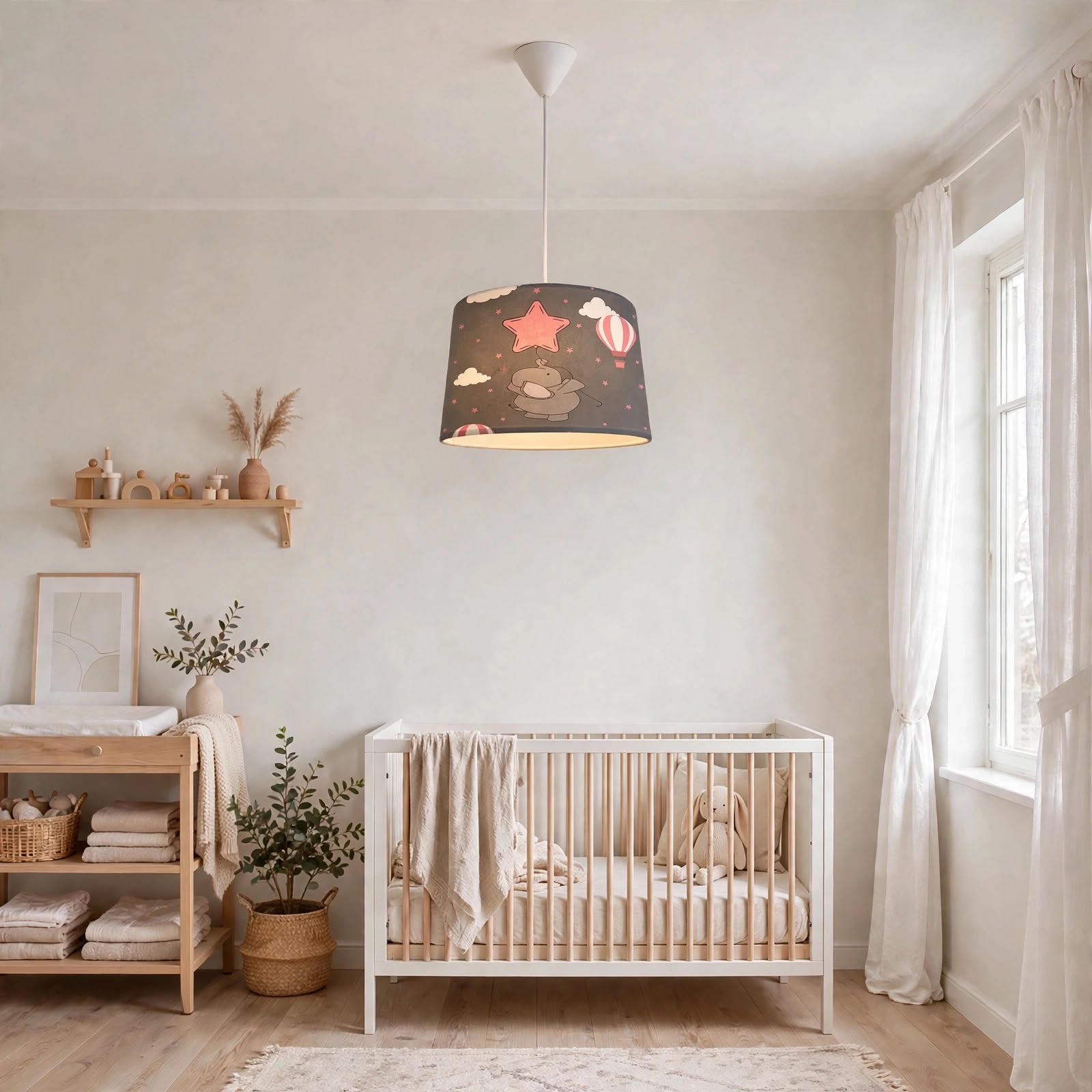 Minibabyroom Pembe Yıldızlı Fil Temalı Çocuk Odası Sarkıt Avize