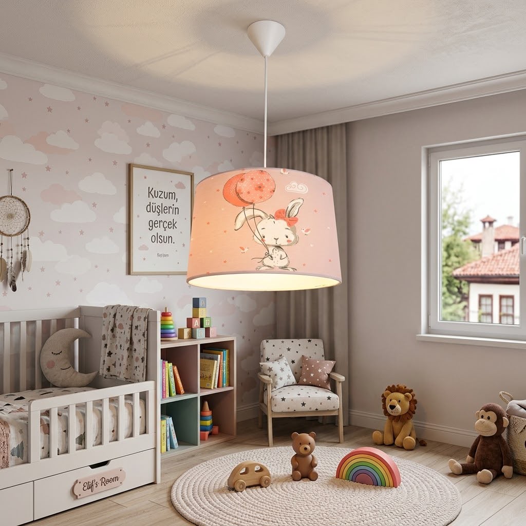 Minibabyroom Balonlu Tavşan Temalı Çocuk Odası Sarkıt Avize