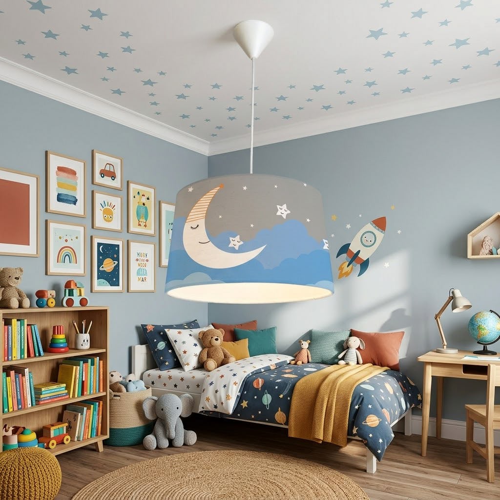 Minibabyroom Mavi Ay ve Yıldızlar Temalı Çocuk Odası Sarkıt Avize