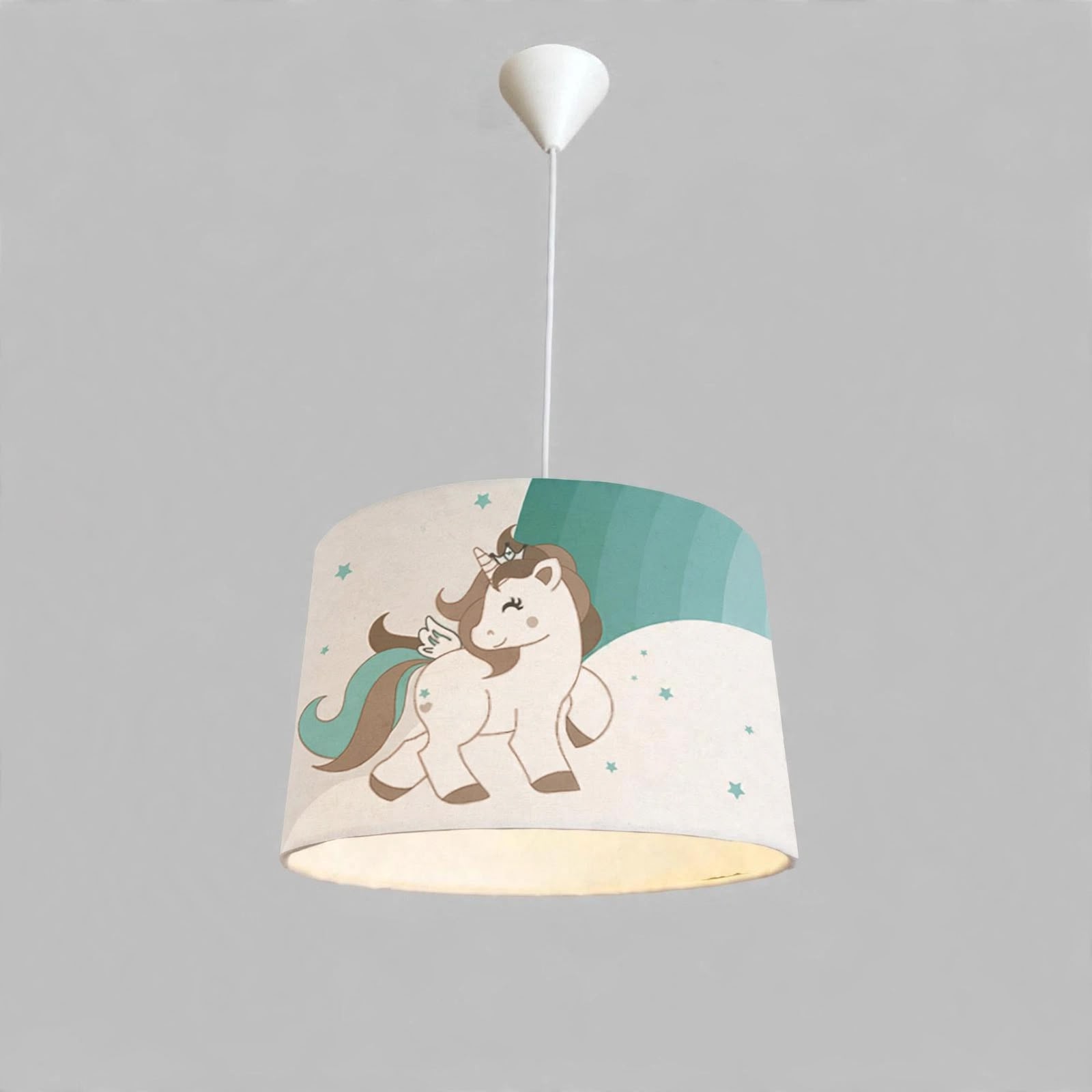 Minibabyroom Yeşil Unicorn ve Gökkuşağı Temalı Çocuk Odası Sarkıt Avize