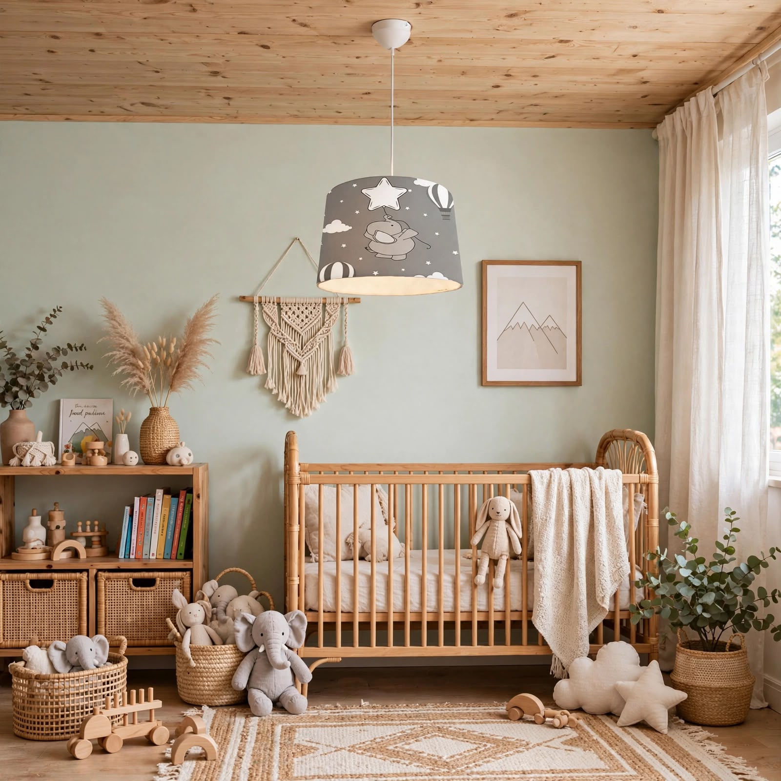 Minibabyroom Beyaz Yıldızlı Fil Temalı Çocuk Odası Sarkıt Avize