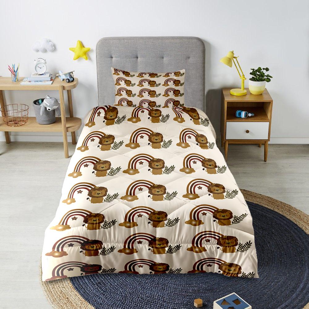 Minibabyrooms Aslan ve Gökkuşağı Desenli Kapitone Yorgan