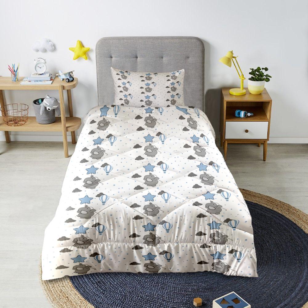 Minibabyrooms Fil ve Mavi Yıldız Desenli Kapitone Yorgan