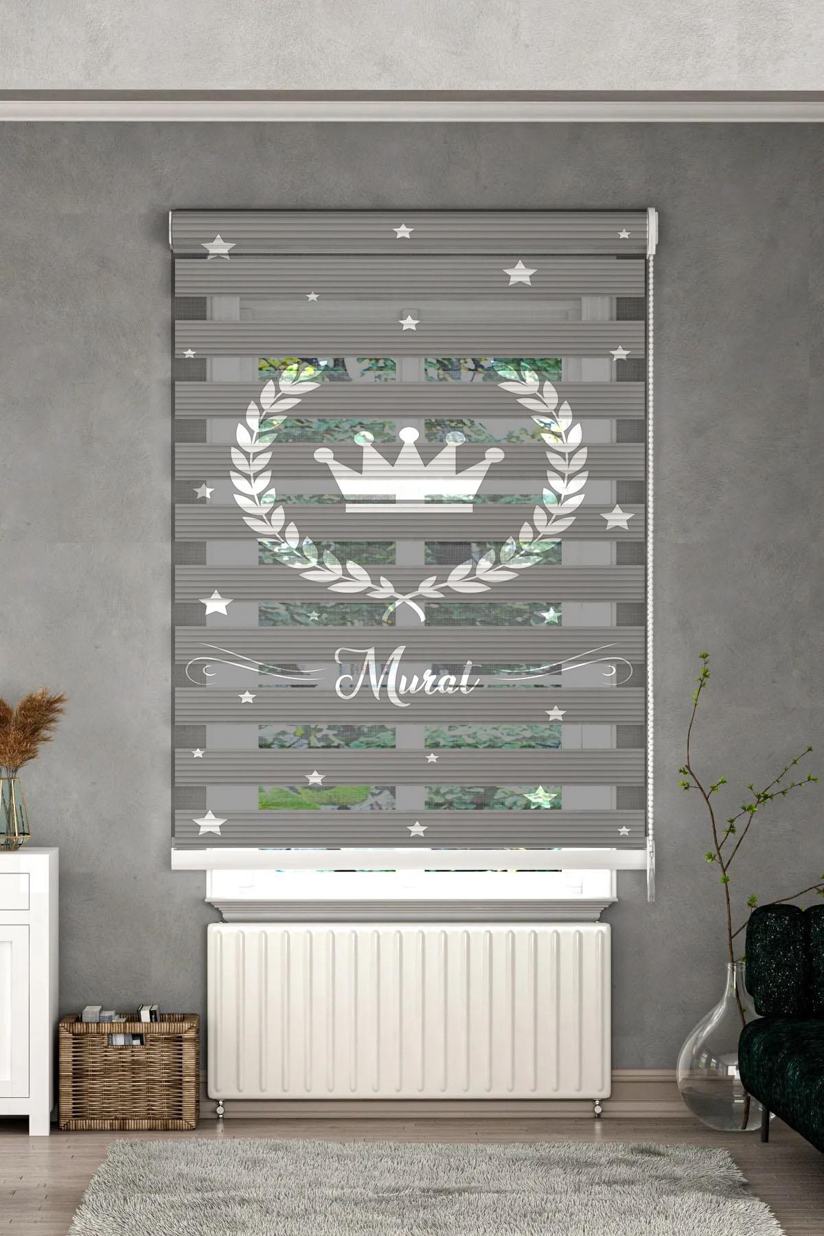 Minibabyrooms Kral Tacı ve Yıldızlar Desenli Zebra Perde