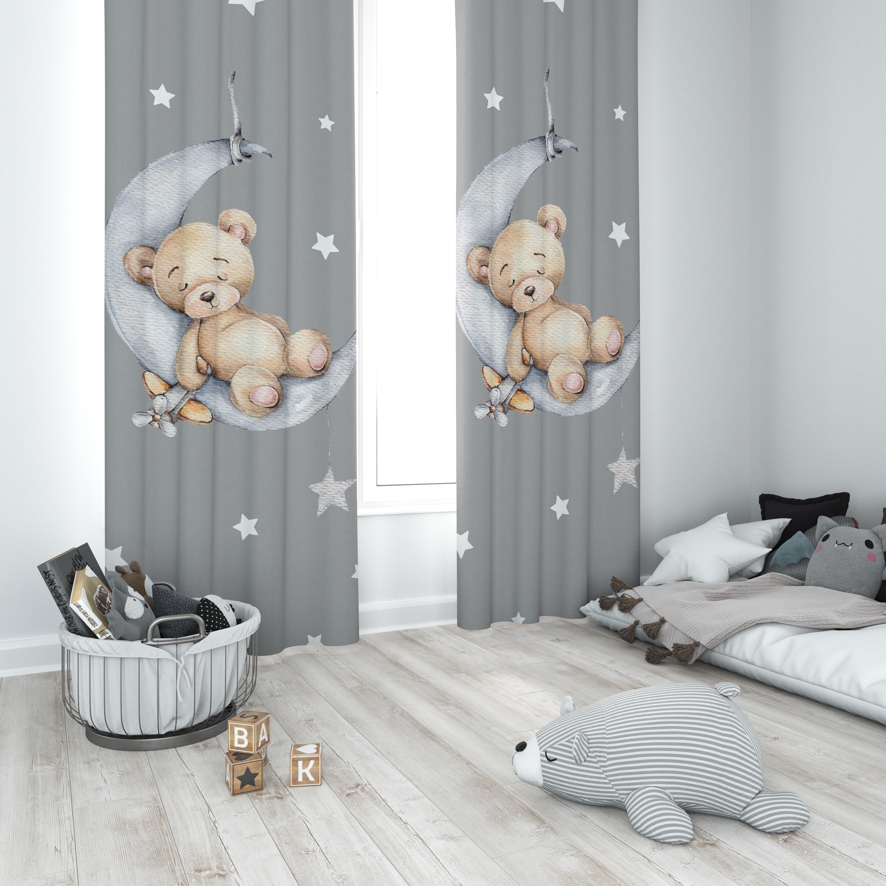 Minibabyrooms Ayda Uyuyan Ayıcık Desenli Fon Perde