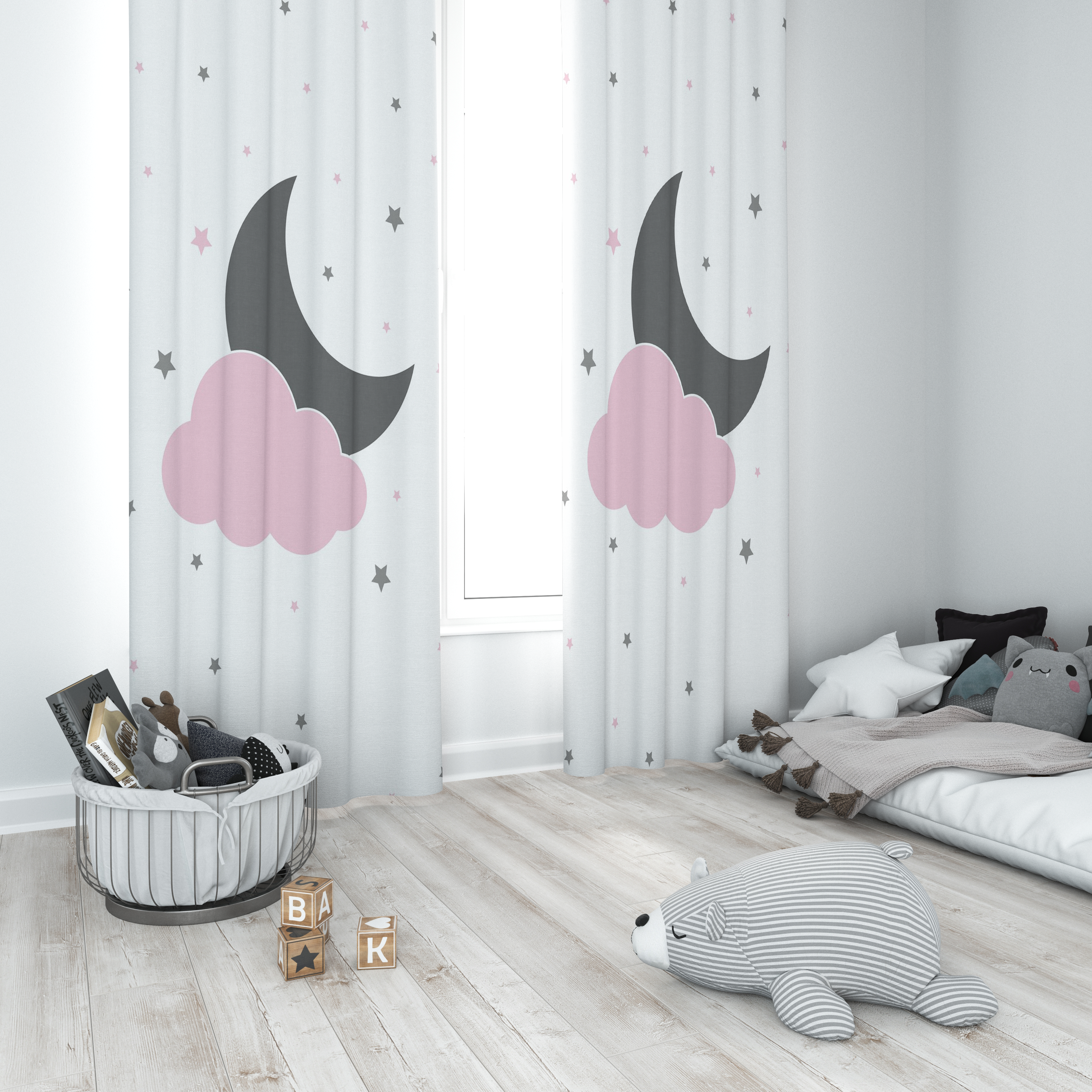 Minibabyrooms Ay Yıldız Bulut Desenli Fon Perde