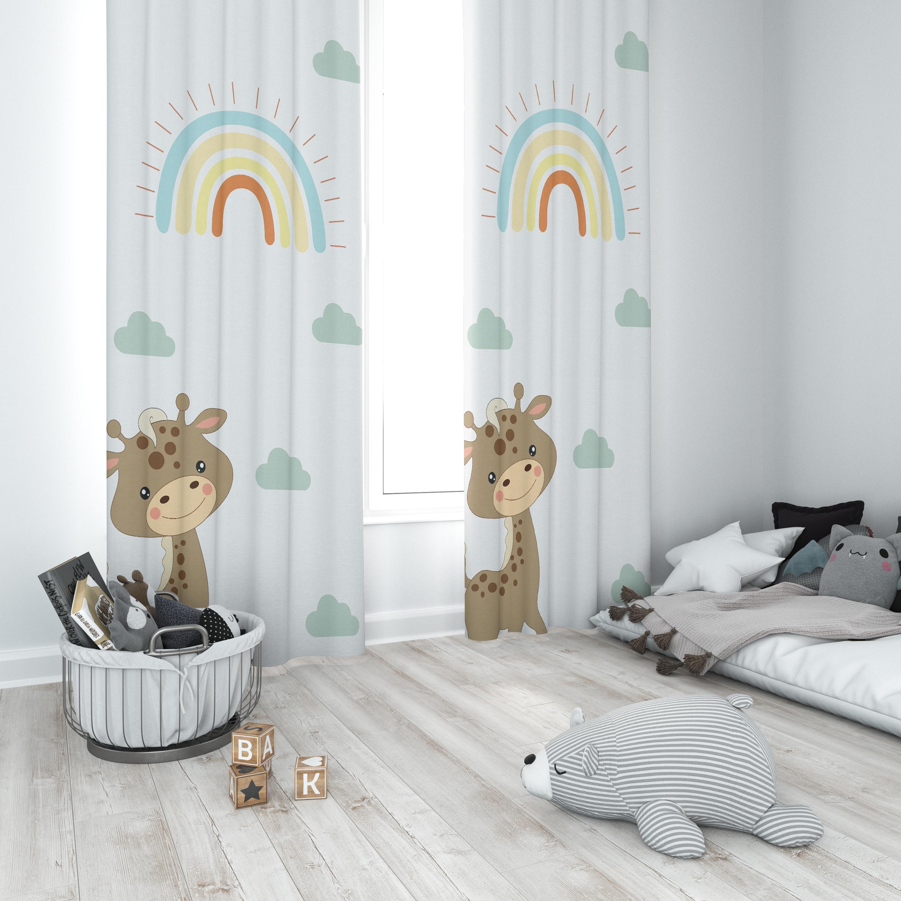 Minibabyrooms Gökkuşağı ve Zürafa Temalı Fon Perde