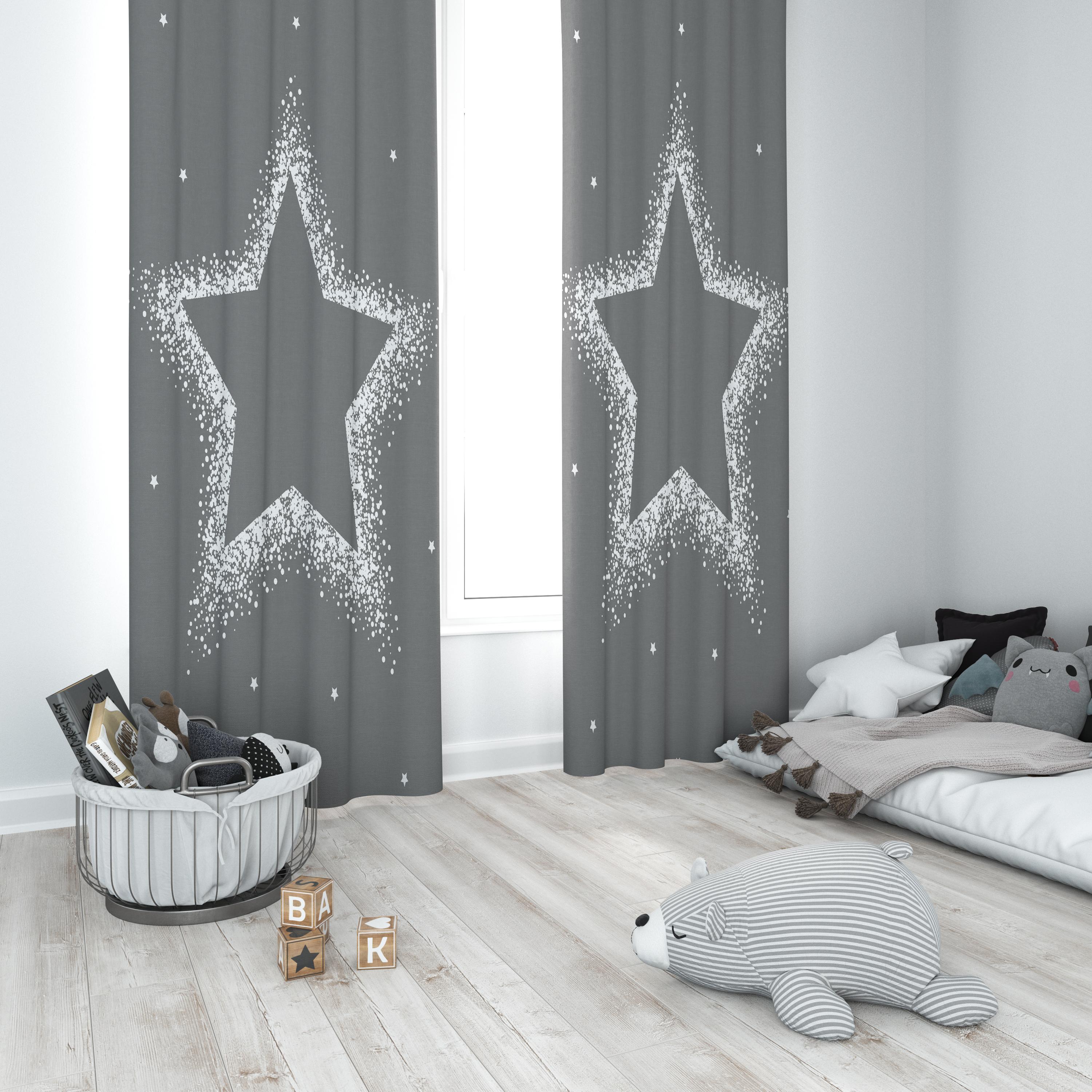 Minibabyrooms Gri Parlak Yıldız Temalı Fon Perde