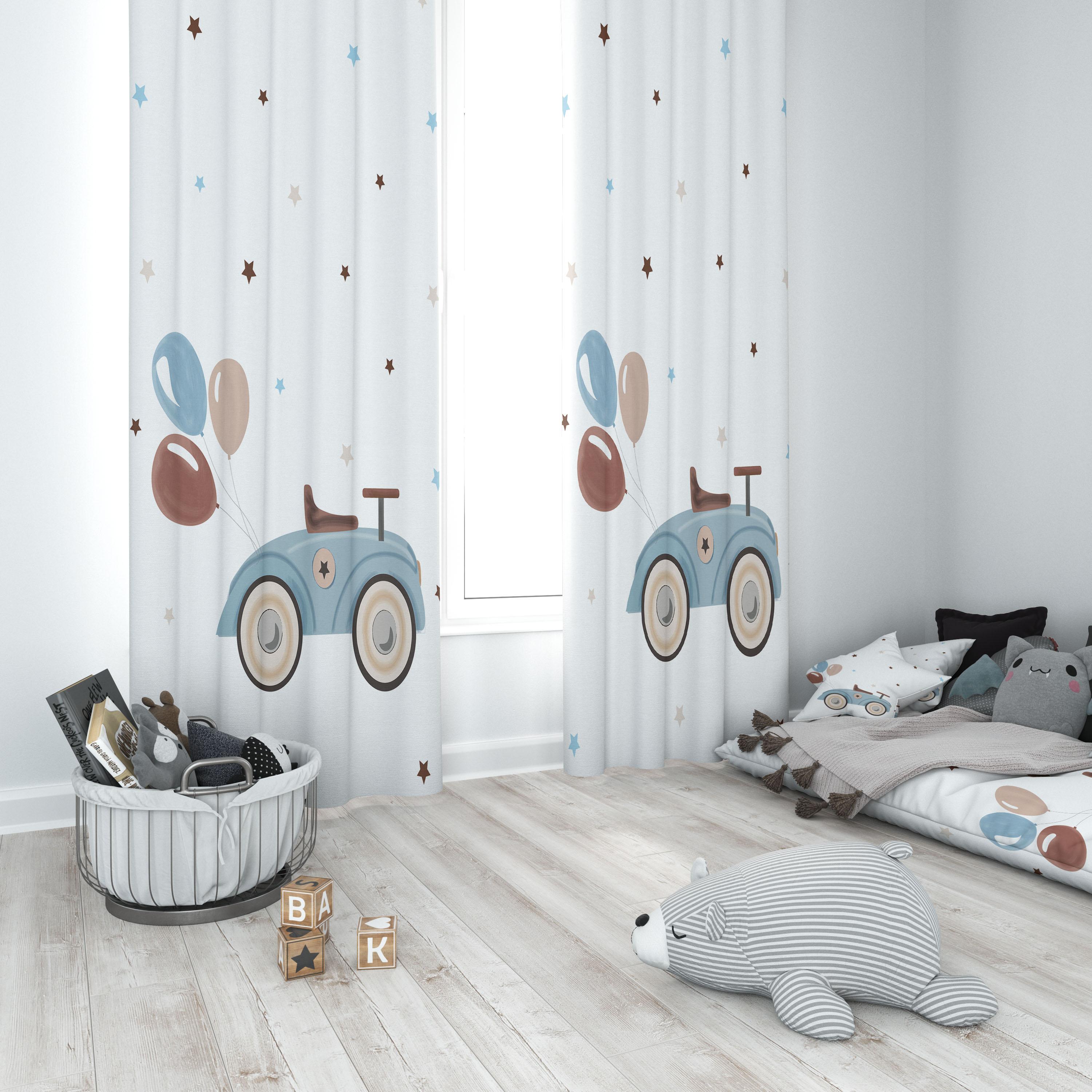 Minibabyrooms Klasik Araba ve Bolonlar Temalı Fon Perde