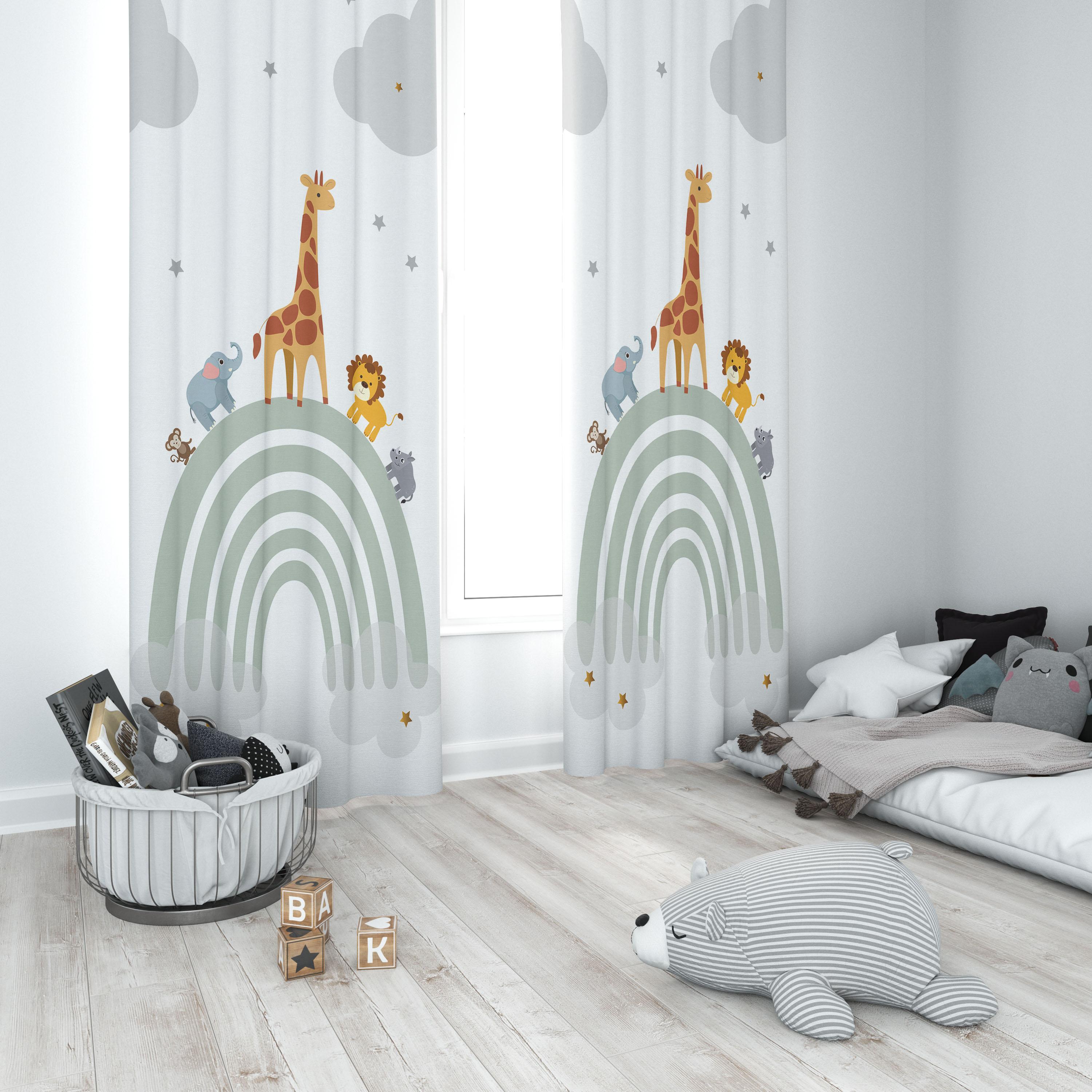 Minibabyrooms Gökkuşağı va Orman Hayvanları Temalı Fon Perde
