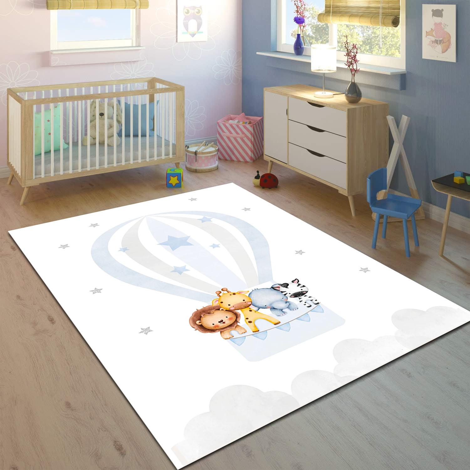 Minibabyrooms  Uçan Balon ve Hayvanlar Desenli Çocuk Odası Halısı