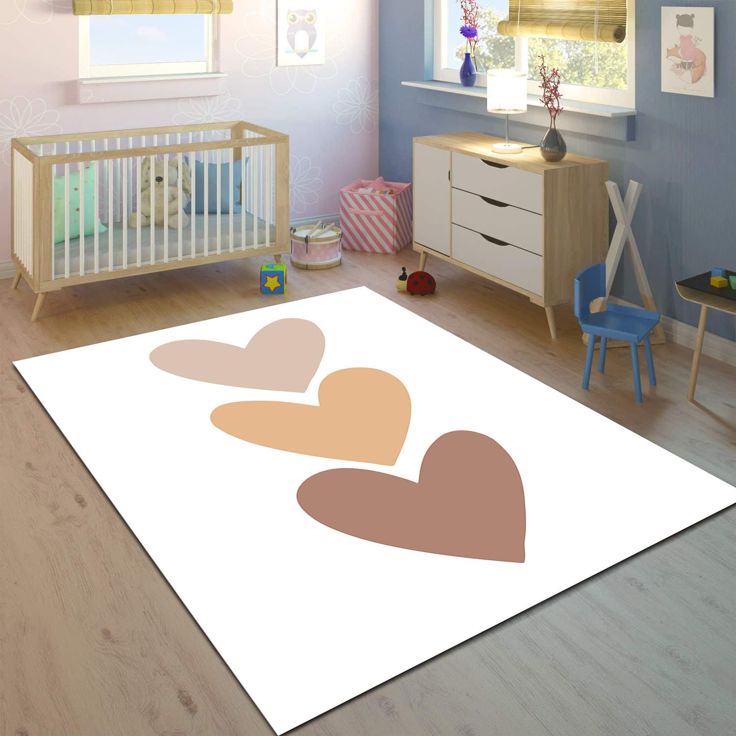 Minibabyrooms  Kahverenkli Kalplar Desenli Çocuk Odası Halısı